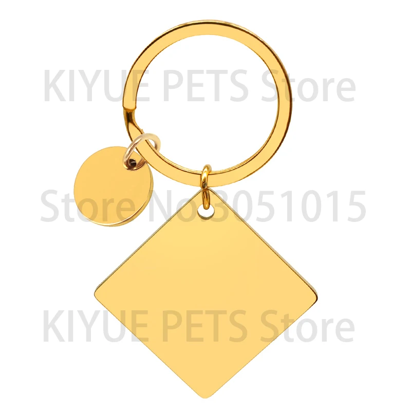 20 juegos de etiquetas de identificación para perros y mascotas, llavero personalizado cuadrado en blanco de Metal con espejo de acero inoxidable, accesorios antipérdida grabables