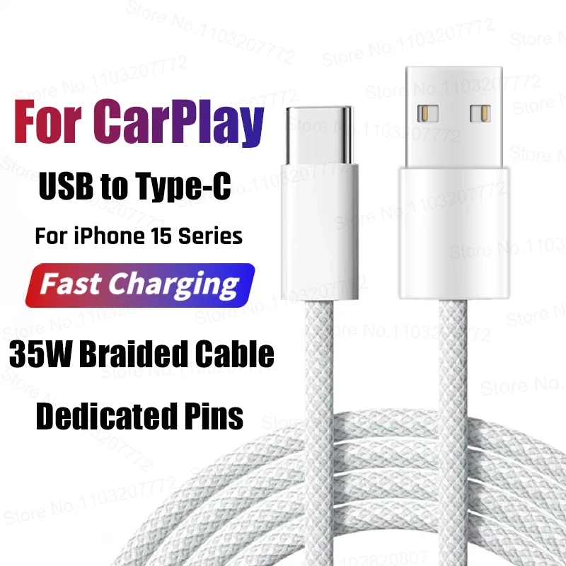 Cable USB de carga rápida tipo C, Cable de conexión CarPlay de 35W exclusivo para Apple iPhone 17 Air 16 15 Pro Max 15 Plus