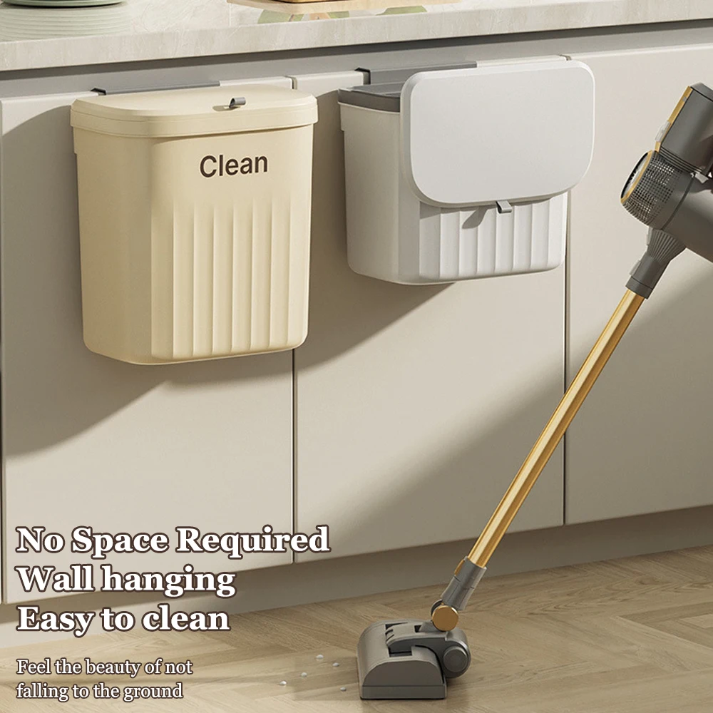 Cubo de basura colgante de 8,5/12L para puerta de armario de cocina, cesta de basura para reciclaje montada en la pared con tapa, accesorios de baño y cocina