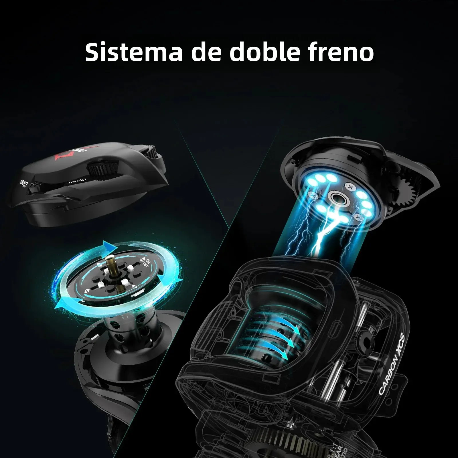 Carrete de Pesca Piscifun Carbon XCS, 8 kg de Arrastre, 156 g, Relación de Engranajes 8.1:1, Sistema de Doble Freno, Carrete de Casting