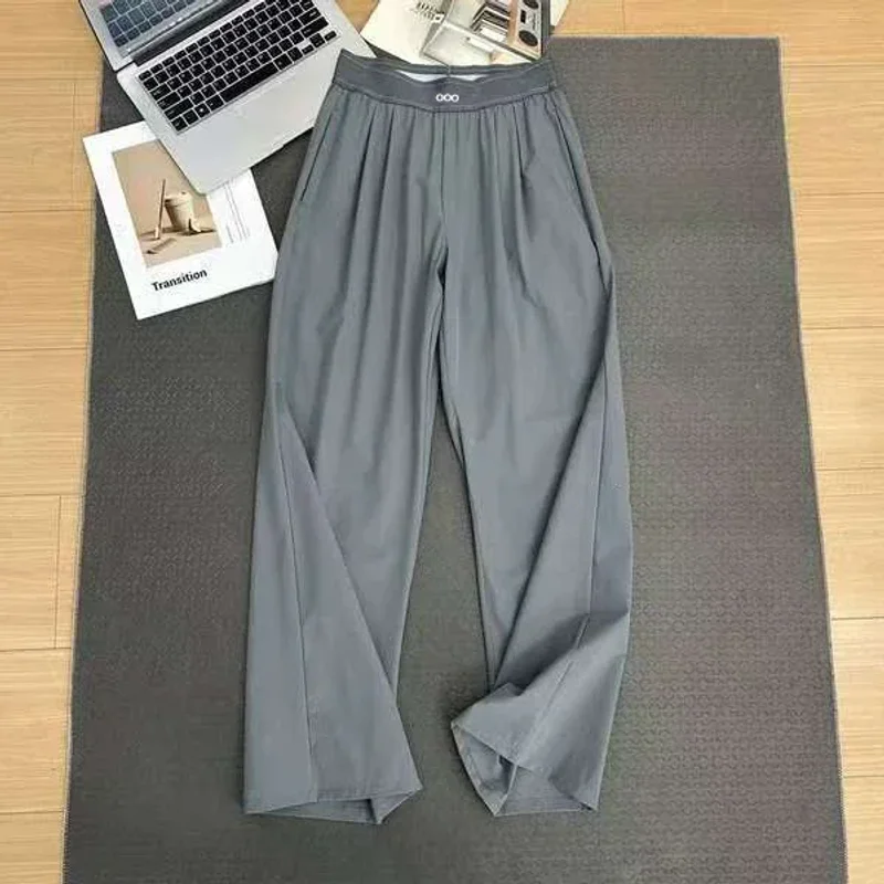 Pantalones casuales holgados de mujer 2026, de cintura alta y finos, transpirables, con caída, de pierna ancha y boca recta, ideales para yoga y verano.