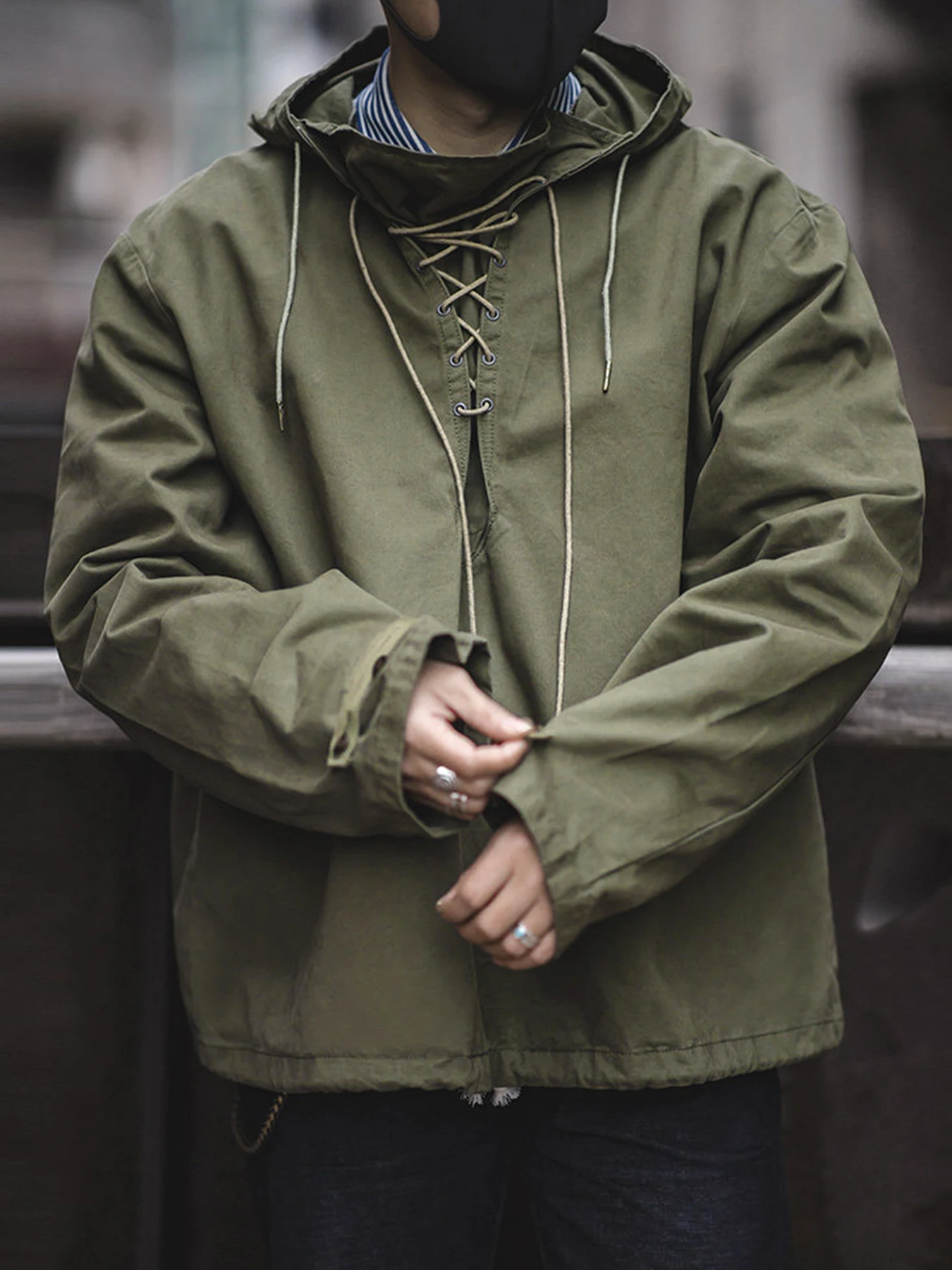 USN Wet Weather Deck Parka, Sudadera con cordones estilo militar para hombre, Sudadera con capucha informal retro de corte holgado para ropa de calle, 100% algodón
