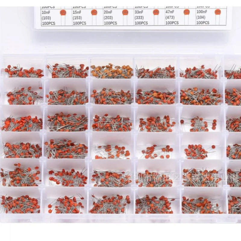 Kit de Condensadores Cerámicos de 36 Tipos y 3600 Piezas, 1PF-100nF 50V, Juego de Condensadores de Disco Surtidos en Caja