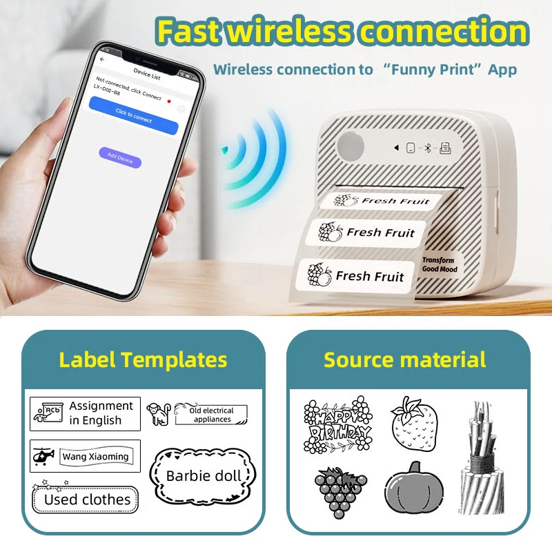 DOLEWA B3 Mini impresoras portátiles inalámbricas Bluetooth fabricante de pegatinas sin tinta impresora etiqueta precio máquina para oficina escuela cocina