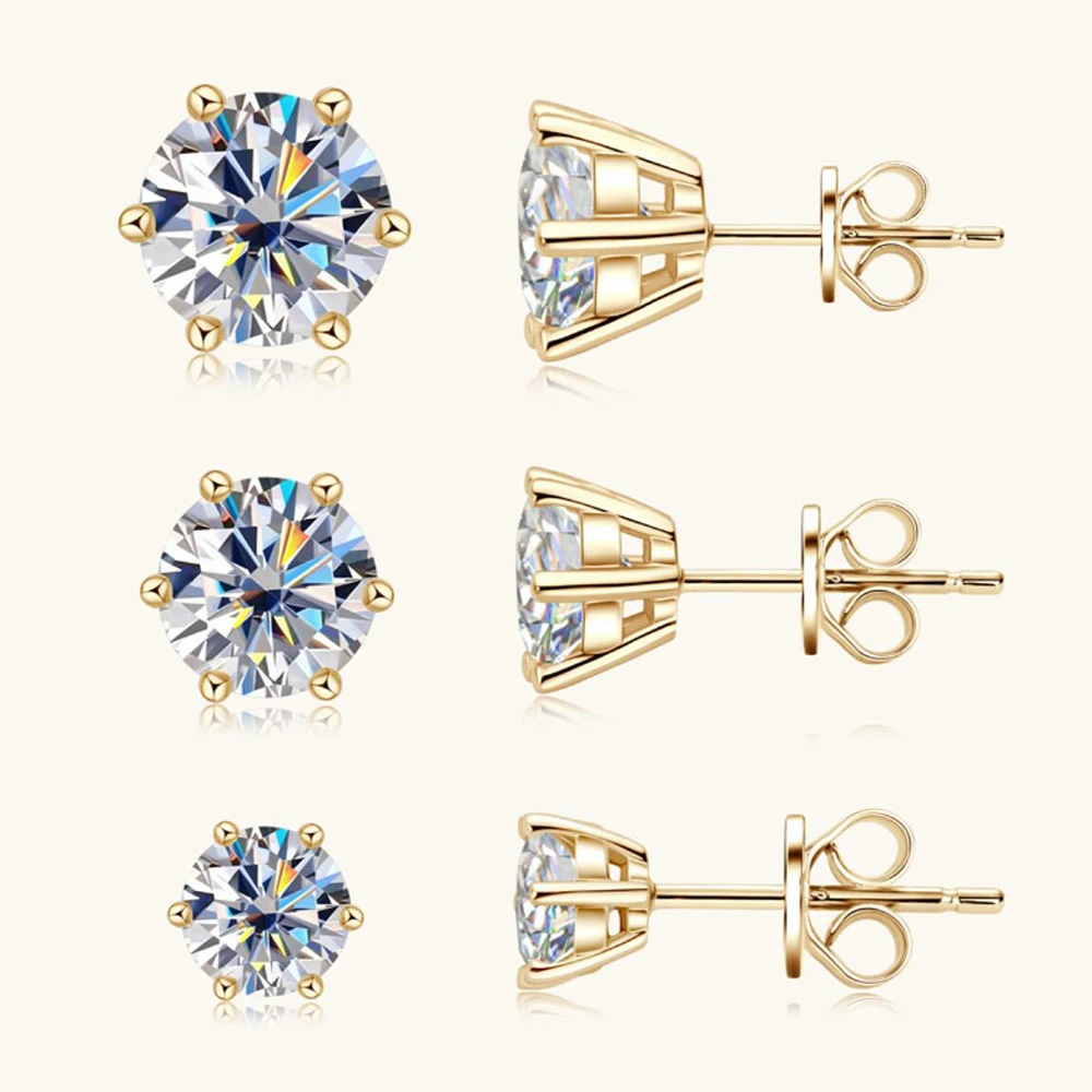 0.5-2ct Moissanite Diamond Stud Pendientes 18K Chapado en oro amarillo 925 Pendiente de boda de plata para Mujeres Hombres Joyería de lujo con GRA