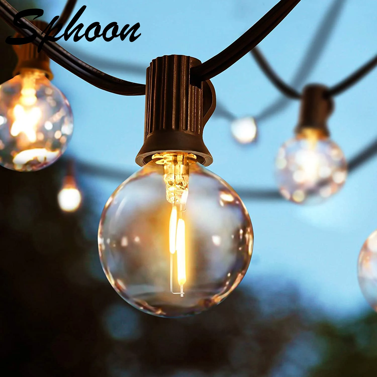 Guirnalda de luces de hadas G40 de 25 pies y 50 pies, bombillas de vidrio transparente para exteriores, enchufe E12, enchufe europeo, cadena de luces decorativas para Patio impermeable regulable