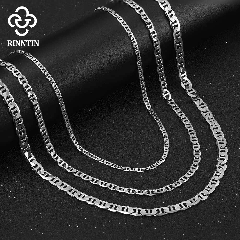 Rinntin-collar de cadena Mariner plano para hombre y mujer, de Plata de Ley 925 italiana, 2,6/3,7/5,0mm, joyería de cadena para el cuello SC78