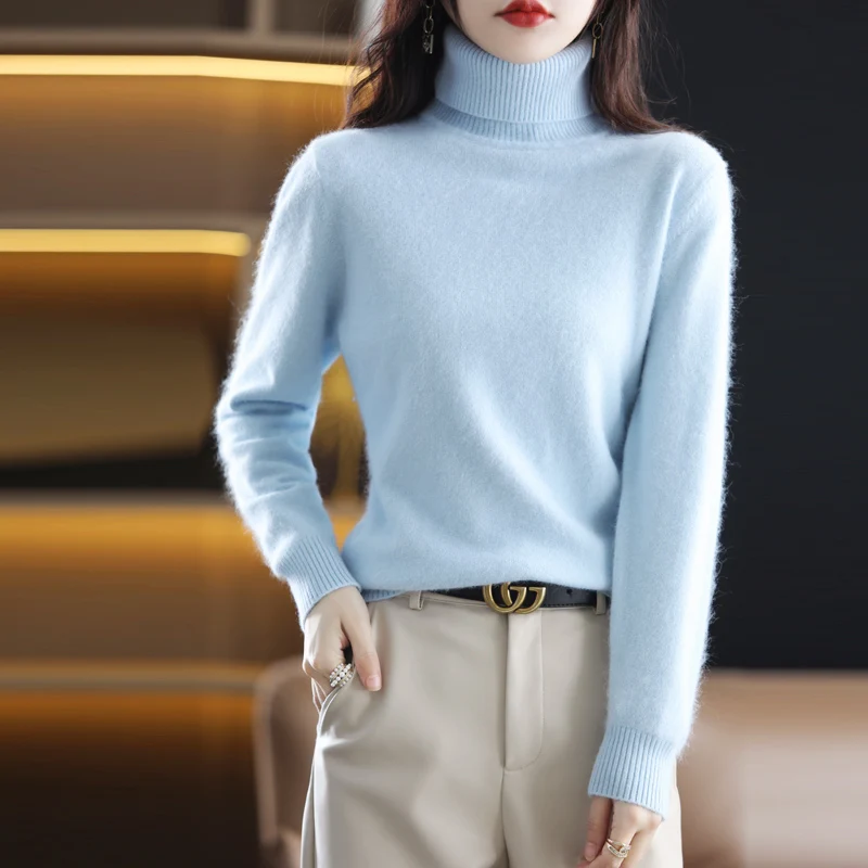 Jersey de cuello alto de felpa de visón para mujer, suéter de cachemira para mujer, ropa de Otoño/Invierno, 2024, 100%, Dbr-018
