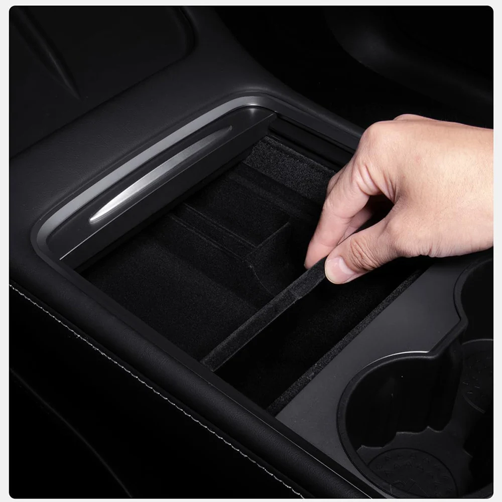 Para Tesla Model 3 Highland Model Y 2020- 2024 consola Central flocado ABS bandeja organizador apoyabrazos Central caja de almacenamiento inferior