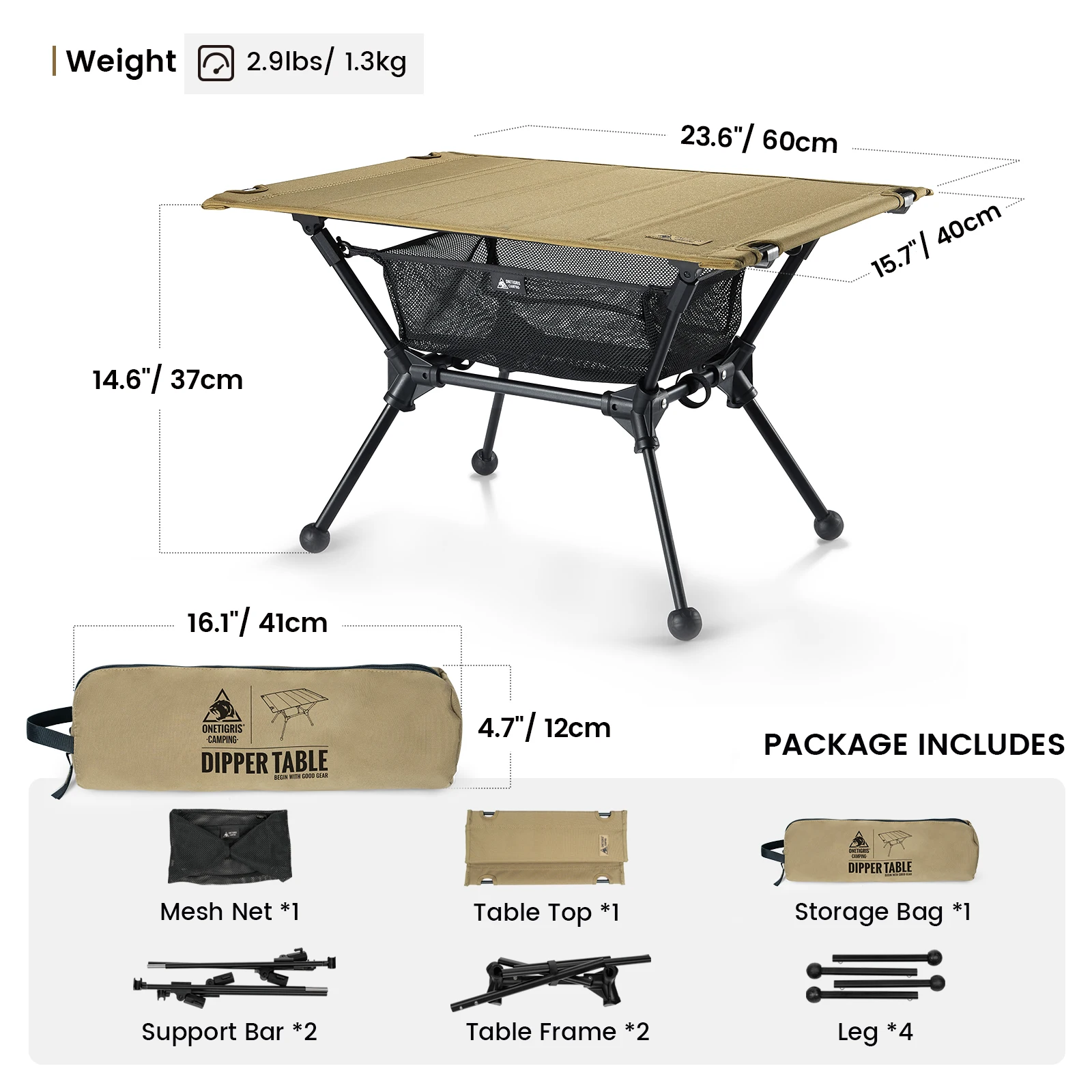 Mesa Plegable para Acampar OneTigris Dipper, Muebles de Exterior, Mesa Ultraligera para Picnic con Almacenamiento en Malla, Escritorio para Acampar con Almacenamiento