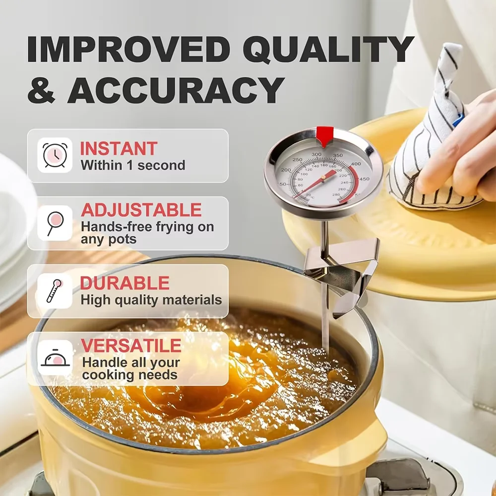 Termómetro de Cocina para Freír con Sonda de Acero Inoxidable, Lectura Instantánea, Termómetro de Aceite para Freír, Termómetro de Cocina con Dial