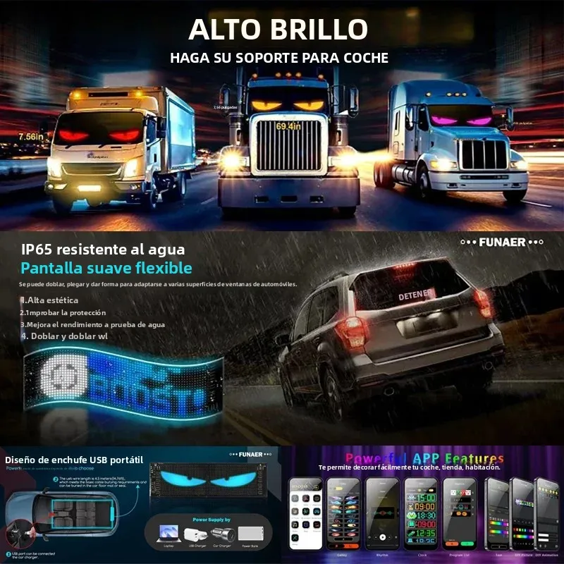 Panel de píxeles de matriz LED, ojo de camión, aplicación Bluetooth, Panel de píxeles de matriz, luz nocturna, bricolaje, programable, Flexible para tienda de coches, Bar de Hotel