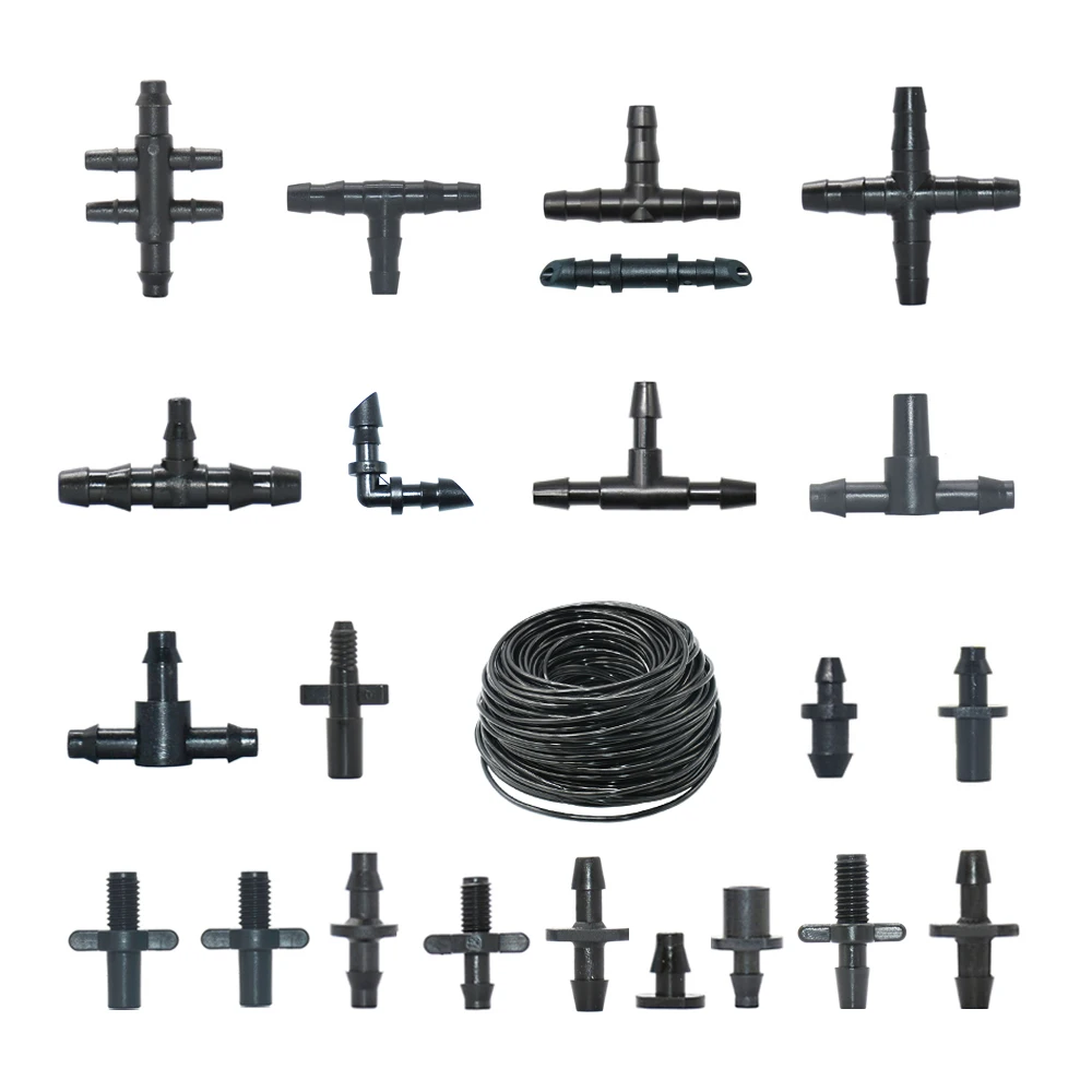 20 piezas conector de lengüeta para manguera de jardín, 3mm, 4mm, riego por goteo, 1/4 ''y 1/8'', conector para manguera, Tees, accesorios de púas con enchufe cruzado Eng