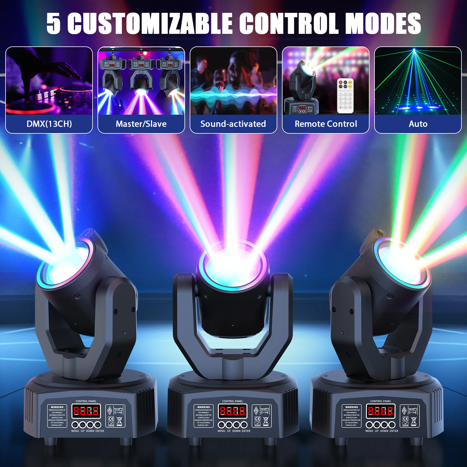 U'King Mini 30W haz de luz con cabezal móvil LED 4 en 1 efecto RGBW luz estroboscópica de escenario DMX sonido activado DJ Disco Bar luz de fiesta
