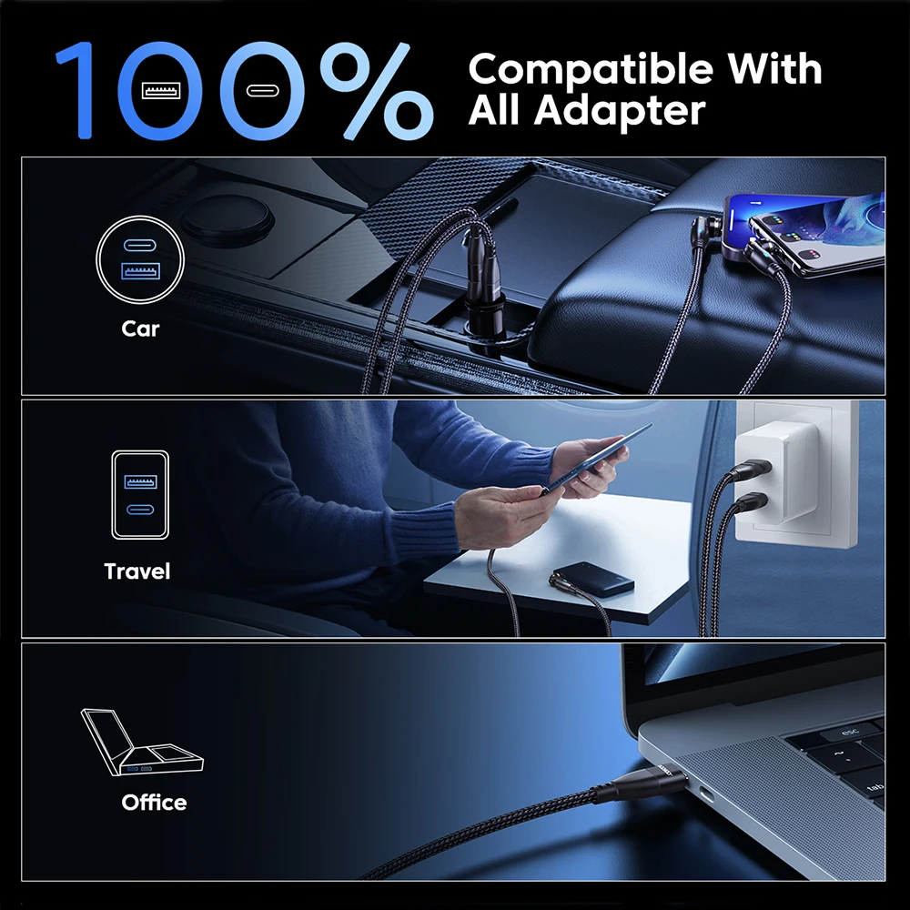AUFU 100W Cable magnético USB tipo C 5A Cable Micro tipo C de carga rápida para Macbook Samsung para iPhone Cable cargador magnético