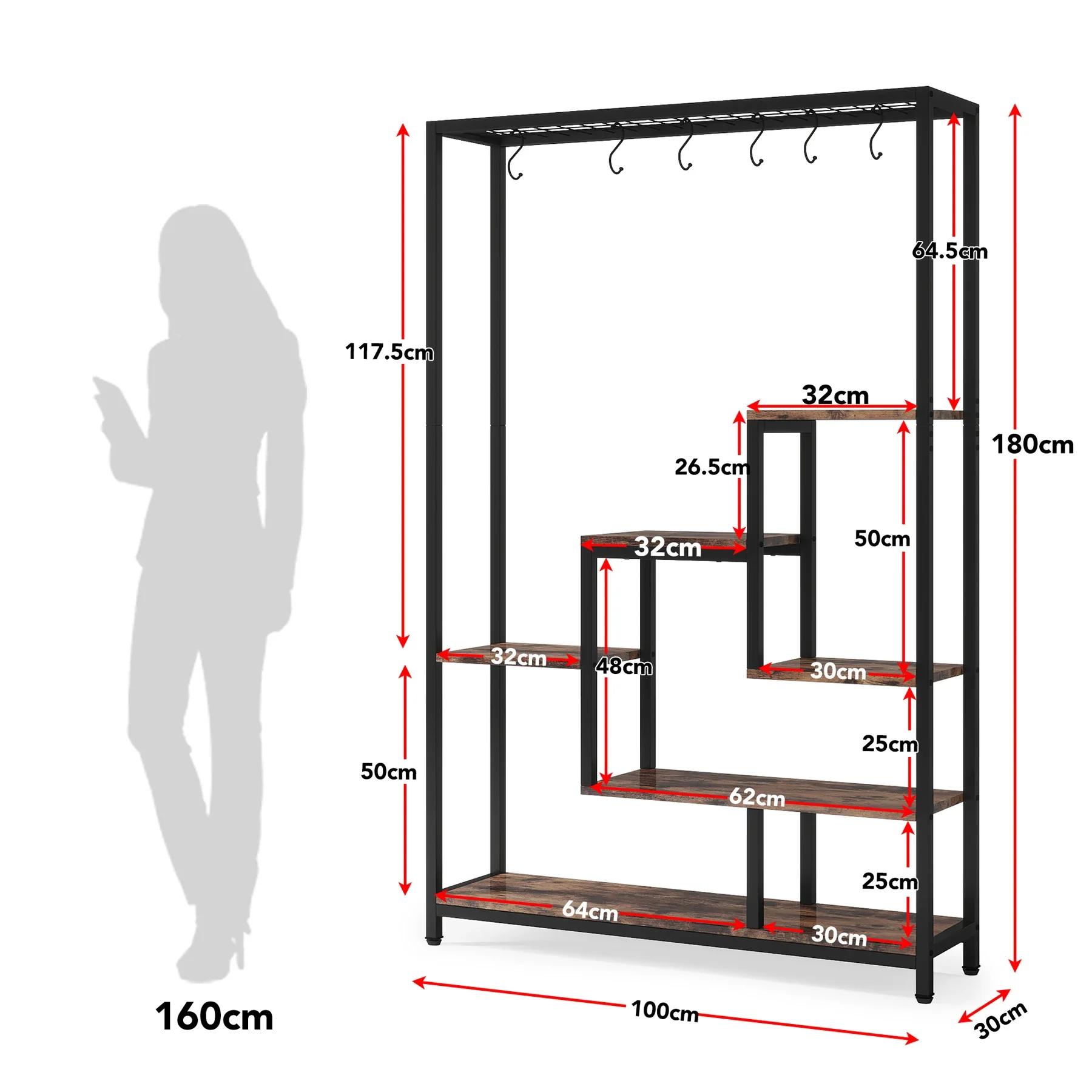 Tribesigns Soporte para plantas de interior de 5 niveles de altura, estante grande para plantas de metal de 70,9 pulgadas con 10 ganchos para colgar PC S para jardín