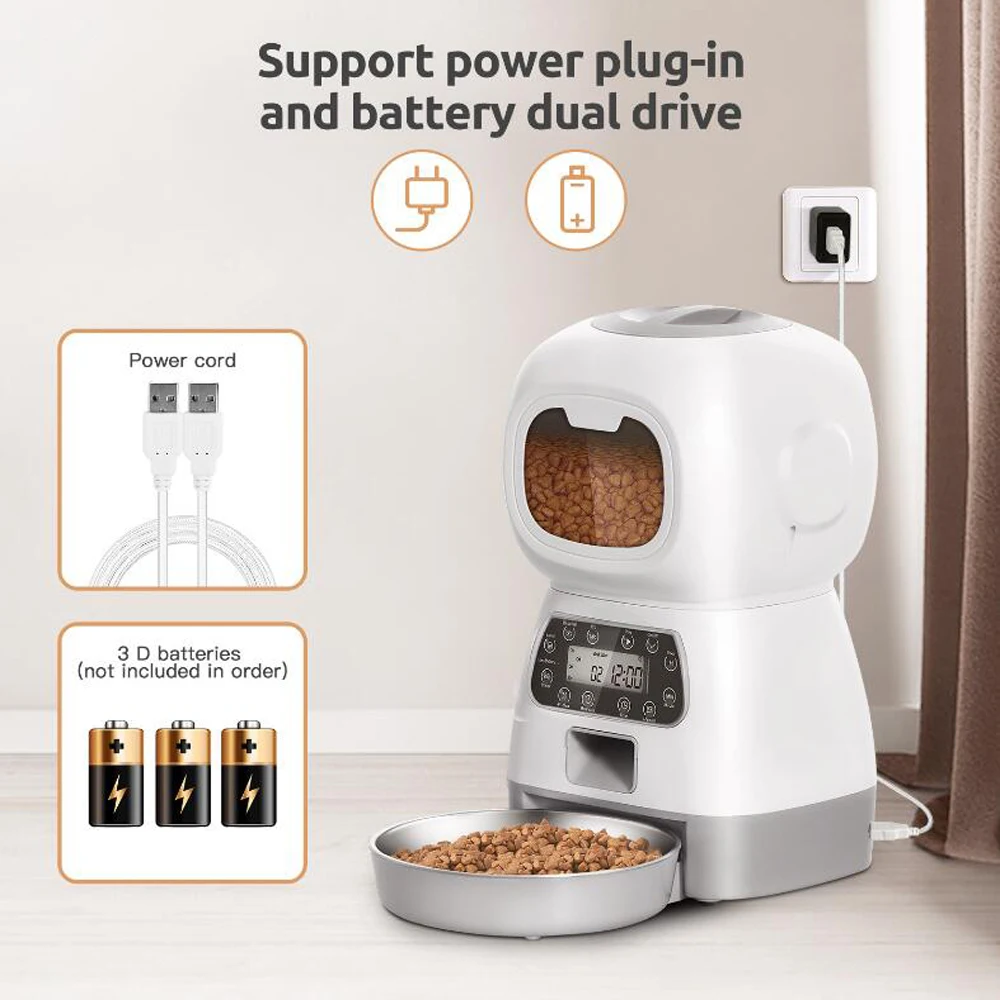 Comedero automático para mascotas de 3,5l para gatos, WiFi, giratorio inteligente, alimentador lento para perros con grabadora de voz, temporizador de gran capacidad, dispensador de comida para gatos