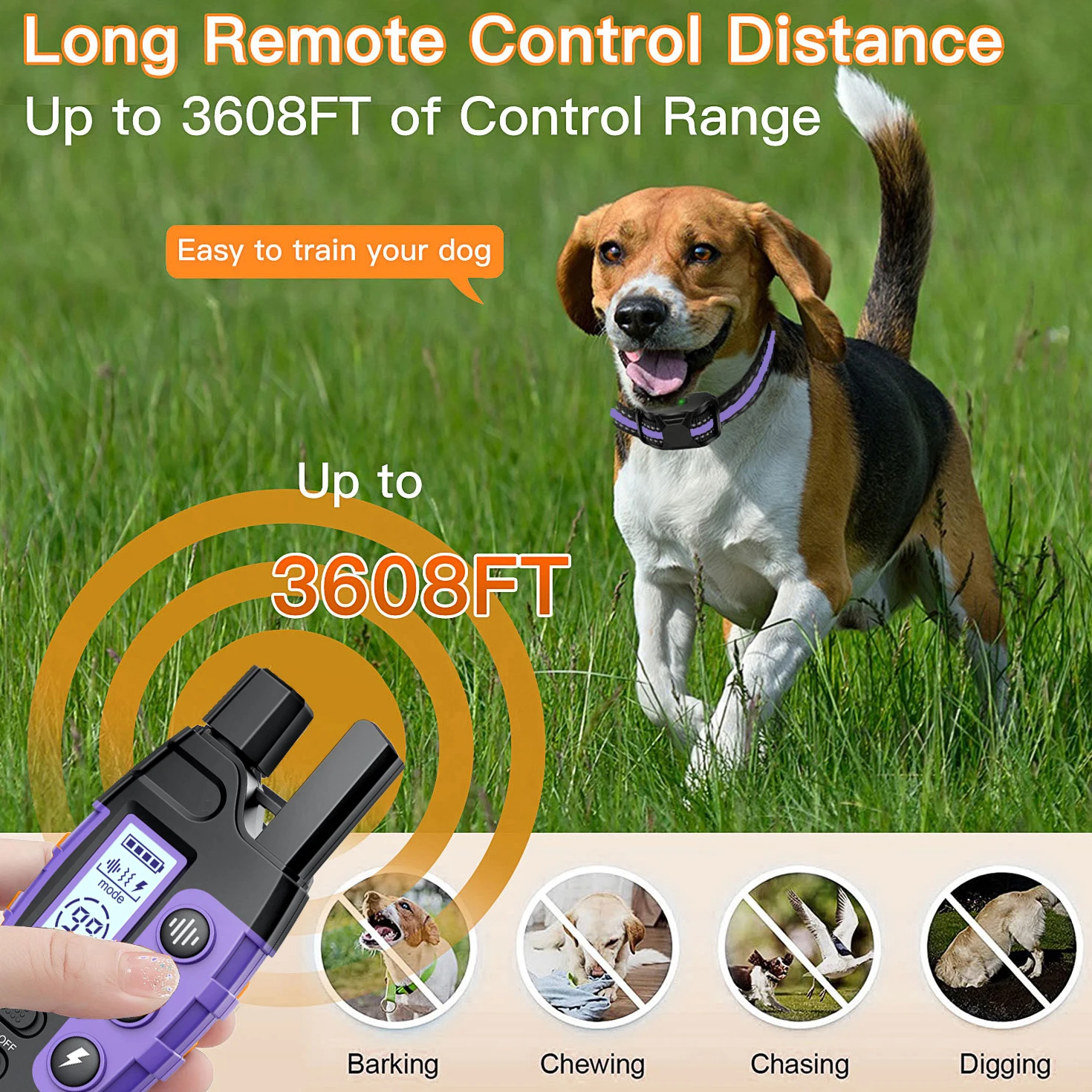 Collar de entrenamiento eléctrico para perros de 3300 pies, Control remoto, resistente al agua, comportamiento de mascotas para cachorros de 5-120 libras con pitido de vibración de choque