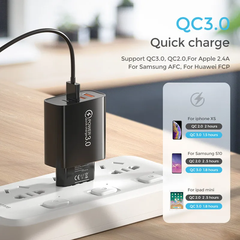 Cargador USB C de 60W PD TypeC, cargador de carga rápida QC3.0, adaptador de corriente de pared para iPhone, Xiaomi, Samsung, Huawei, cargador de viaje para teléfono