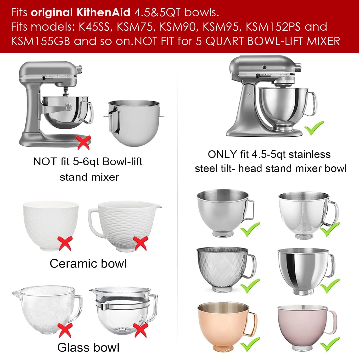 1 uds/2 uds cubiertas para cuencos de mezcladores para KitchenAid 4,5-5 cuartos soporte de cabezal inclinable cubiertas para cuencos de mezcladores tapa