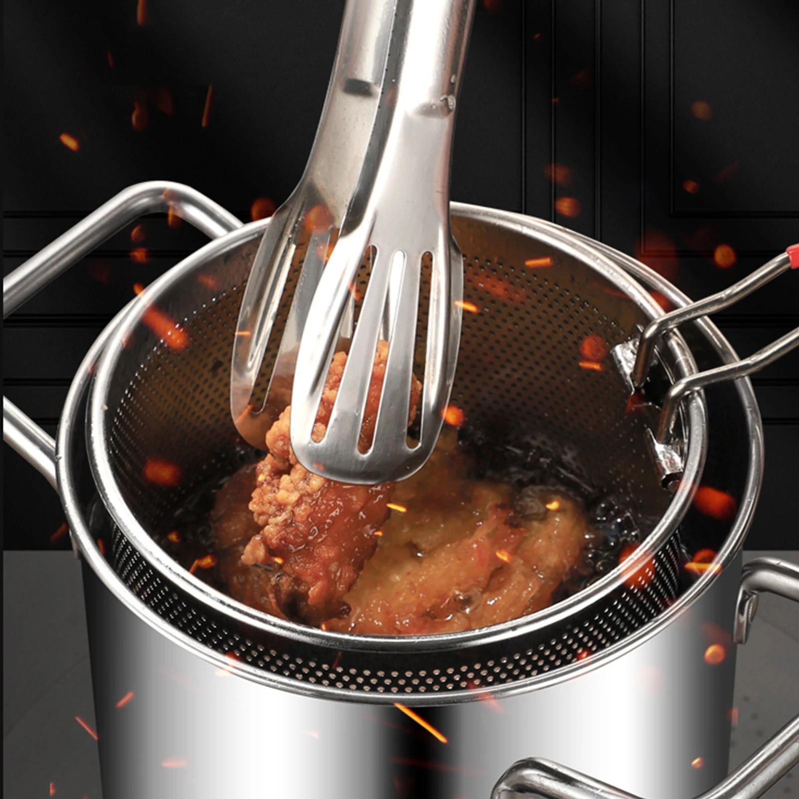 Olla para freidora de acero inoxidable 304, olla para freír con cesta y tapa, freidora de calidad alimentaria, olla para freír multifuncional de 3,2 cuartos