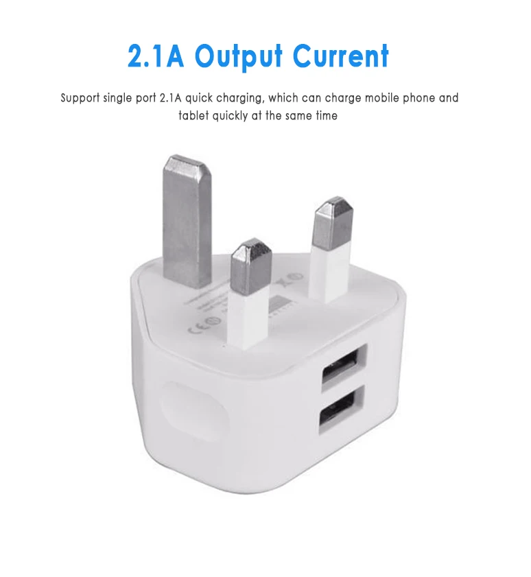 Adaptador de cargador de pared de 3 pines con enchufe británico con 1/2/3 puertos USB, convertidor de adaptadores de viaje para cargador de carga IOS, Samsung y Huawei