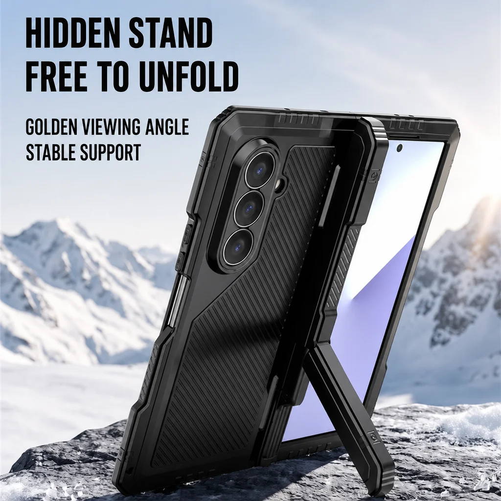 Funda de teléfono metálica plegable Tri-Proof para Galaxy Fold8 Ultra, Z-Fold6/7, 360 °   Protección Total de Grado Táctico a Prueba de Golpes y Polvo