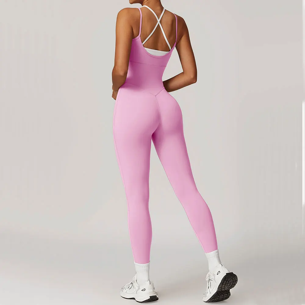 Mono bloqueado de Color, conjunto de gimnasio, traje de Yoga para mujer, ropa deportiva cruzada en la espalda, mono deportivo para mujer, peleles de Fitness, monos de entrenamiento
