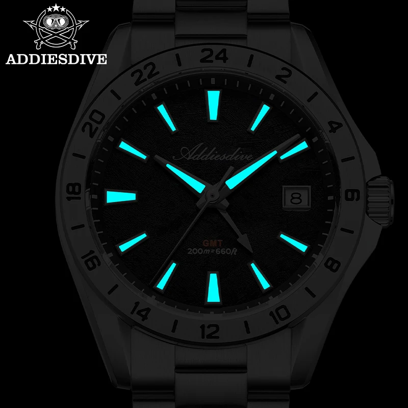 ADDIESDIVE Reloj de lujo suizo Ronda GMT, resistente al agua hasta 200M, zona horaria dual, BGW9 luminoso, movimiento de cuarzo de acero inoxidable de 38mm