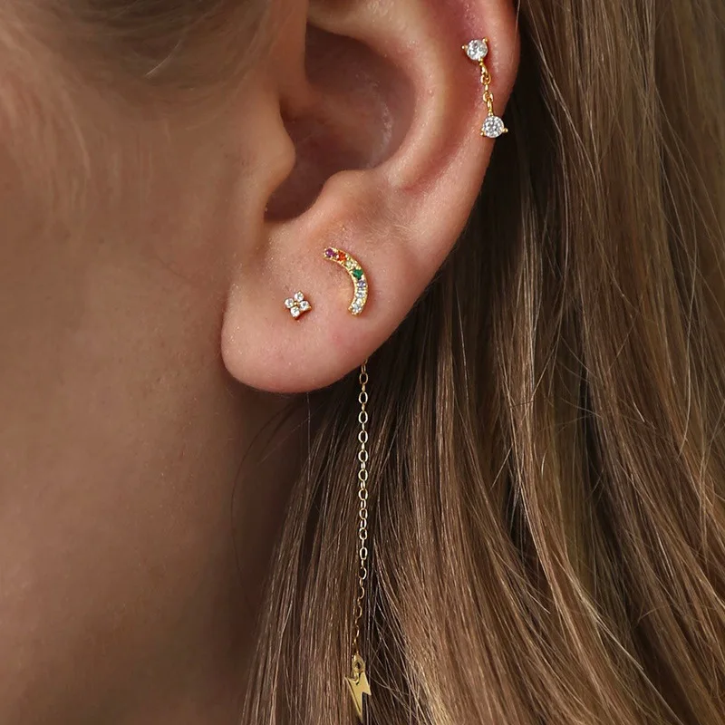 Pendientes pequeños de estrella Simple para mujer, de Plata de Ley 925 de 3/4/5MM, circonita 5A, joyería fina, accesorios minimalistas para el cuidado del orificio de la oreja