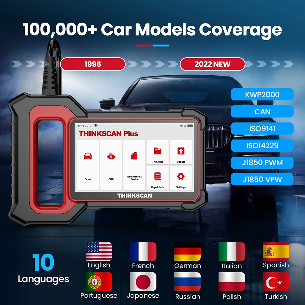 THINKCAR-THINKSCAN PLUS S4 S7 ABS SRS ECM System herramientas de diagnóstico de coche OBD2, escáner automático OBD 2, lector de código Coder, actualización gratuita