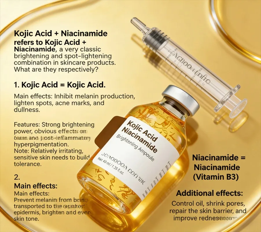 Set de Suero en Ampollas con Ácido Kójico y Niacinamida para el Cuidado de Manchas Oscuras, Iluminador, Reafirmante, Hidratante y Aclarante para el Cuidado Facial de la Piel