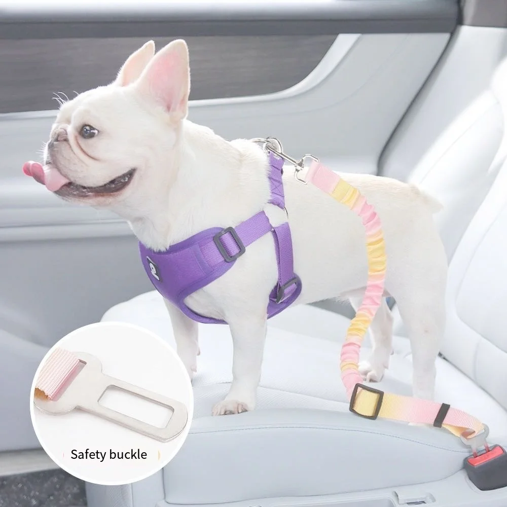 Cinturón de seguridad ajustable para coche para perros: arnés de seguridad de nailon elástico para viajes seguros