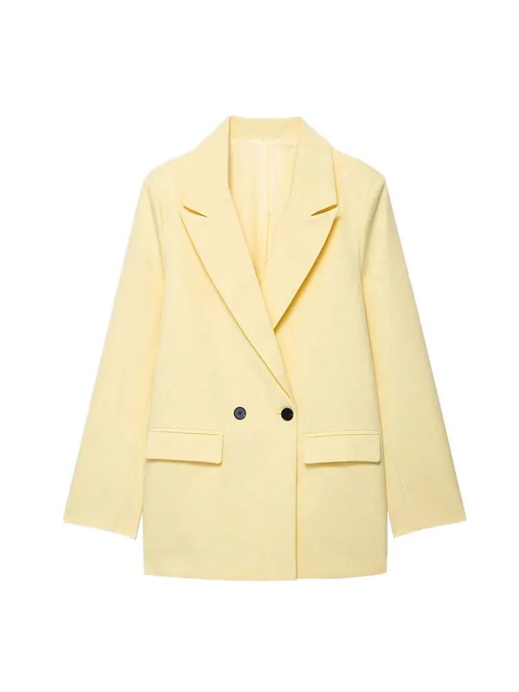 Abrigo Blazer de Color sólido con doble botonadura para mujer, ropa de oficina de manga larga para primavera, Otoño e Invierno, estilo de dinero viejo