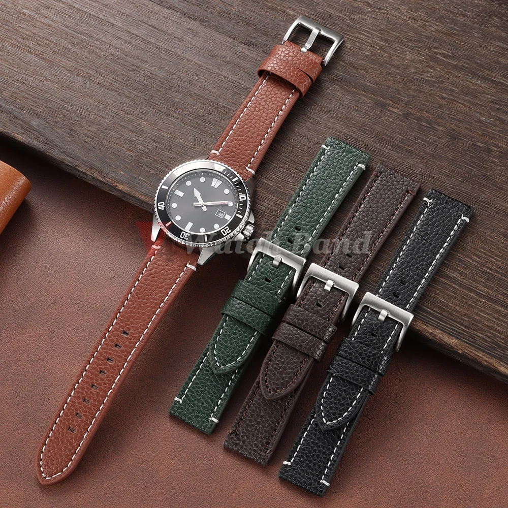 Correas de reloj de piel de becerro auténtica de 18mm, 20mm, 22mm y 24mm, correa marrón universal para hombres y mujeres, correas de repuesto para reloj con hebilla de metal