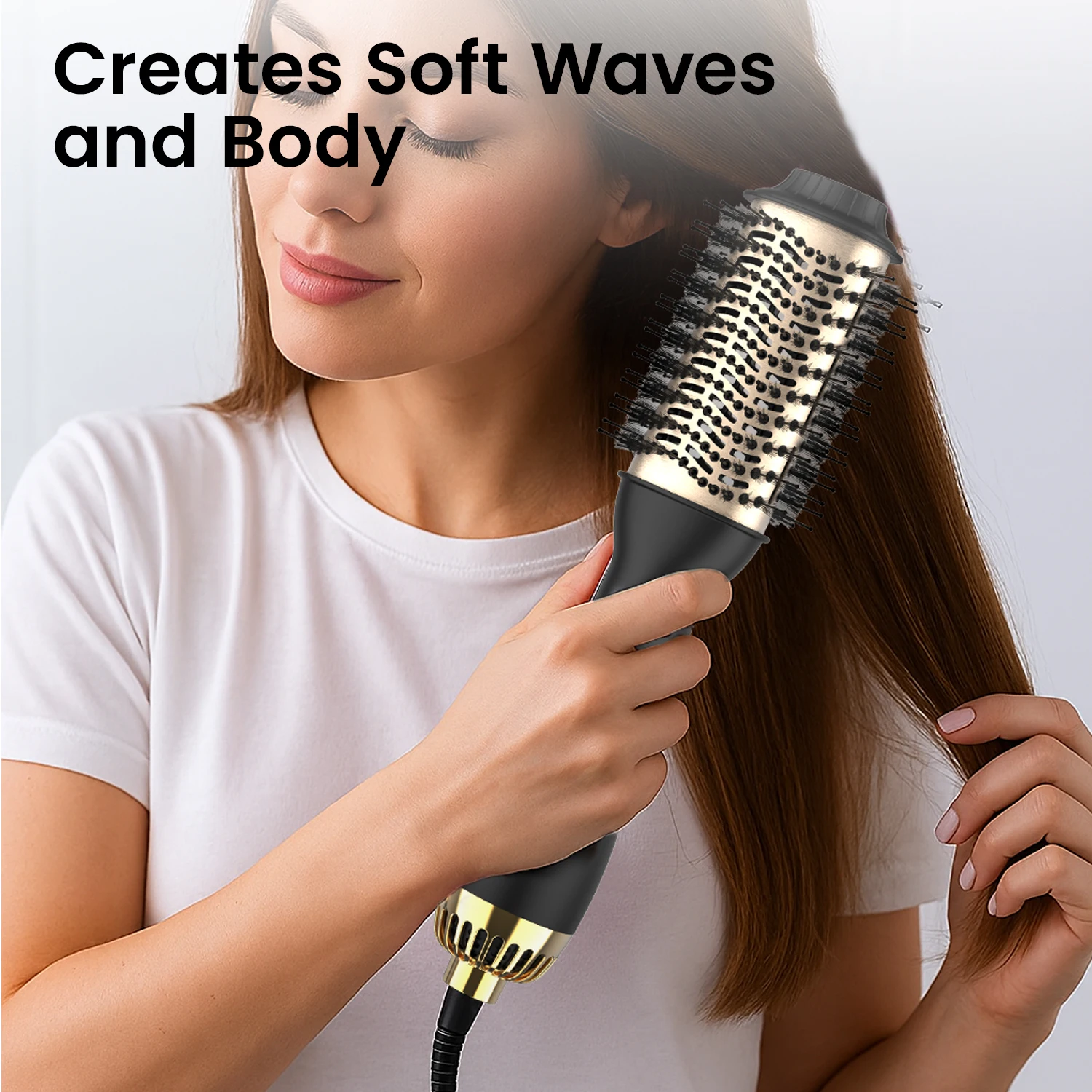 Cepillo de Aire Caliente y Voluminizador LISAPRO One-Step PLUS 2.0, Secador y Estilizador de Cabello, Nuevo Cepillo Rizador de Cabello Negro Dorado