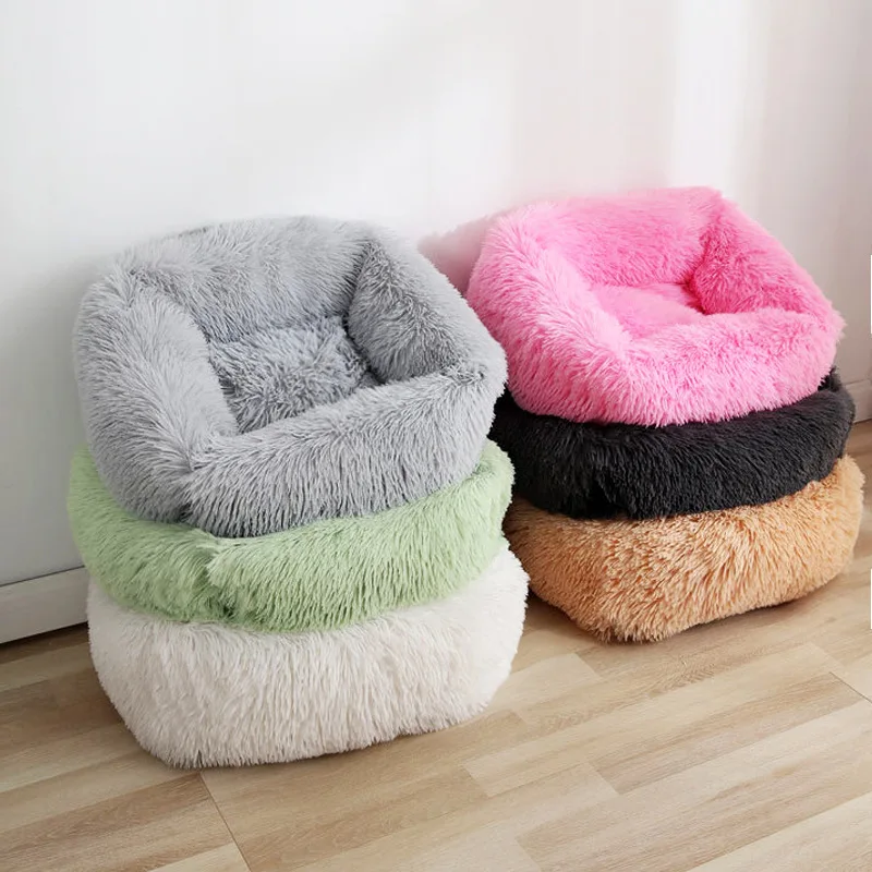 Cama de felpa para mascotas, sofá esponjoso, cestas, cojín grande, pequeño, perrera para cachorros y gatos