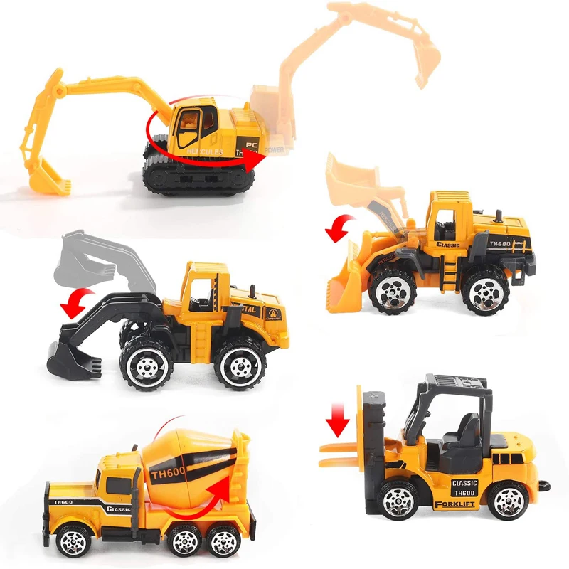 Juguetes de construcción 10 en 1, almacenamiento de camiones, vehículo fundido a presión, transportador, juego de coches, excavadora, camión volquete, retroexcavadora, regalo para niños