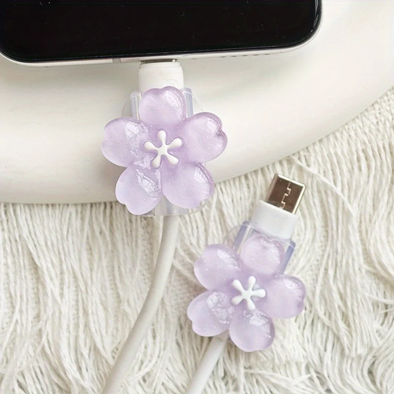 Protector de Cable de flor de cerezo, funda protectora de Cable, Kit de protección de línea de datos para interfaz de carga iPhone/tipo C, 2 uds.