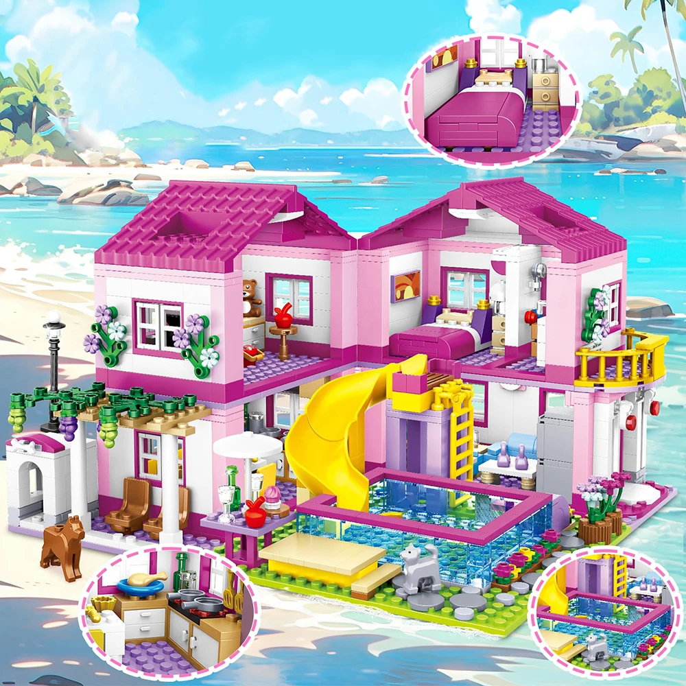 Amigos ciudad calle vista casa vacaciones de verano Villa Castillo modelo conjuntos de bloques de construcción figuras DIY ladrillos juguetes para niños niñas regalo