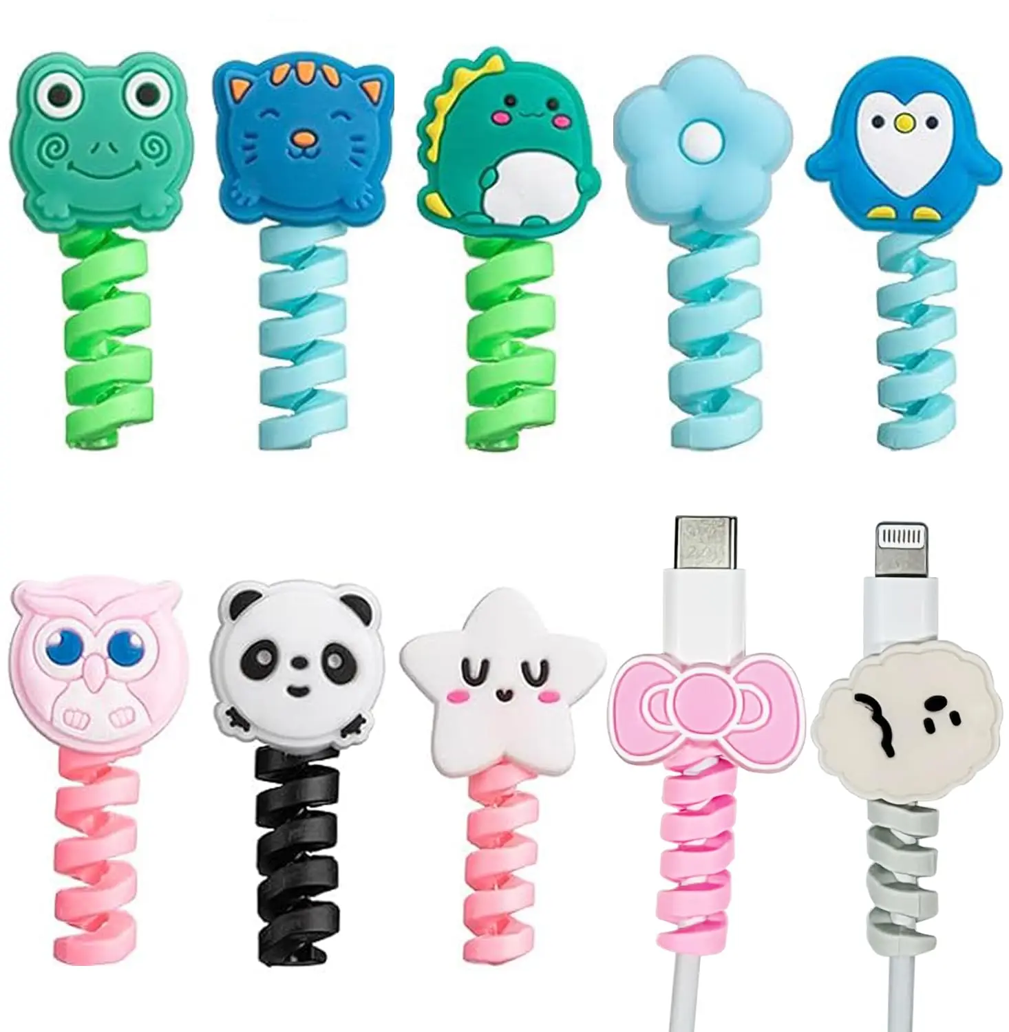 8 Uds. Protectores de Cable de cargador de silicona de dibujos animados cargador de teléfono móvil Cable final enrollador de Cable de carga