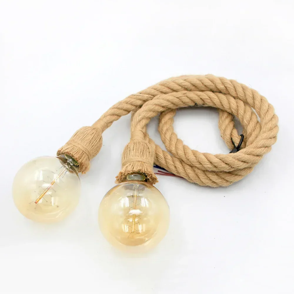 Luces colgantes de cuerda de cáñamo Vintage Industrial E27, iluminación interior con personalidad de ático para Loft/sala de estar/Candelabro colgante de Bar