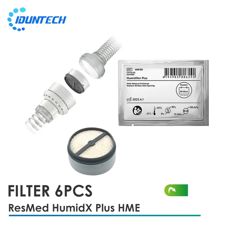 Filtros HME HumidX Plus compatibles para ResMed AirMini, cartuchos humidificadores sin agua de repuesto para CPAP Travel, 6 unidades