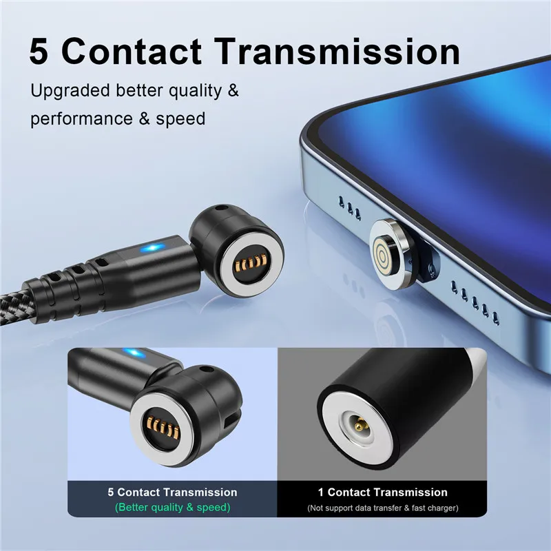 Cable magnético USLION 540 giratorio 5A, Cable Micro USB tipo C de carga rápida para iPhone Xiaomi, Cable cargador magnético, Cable USB
