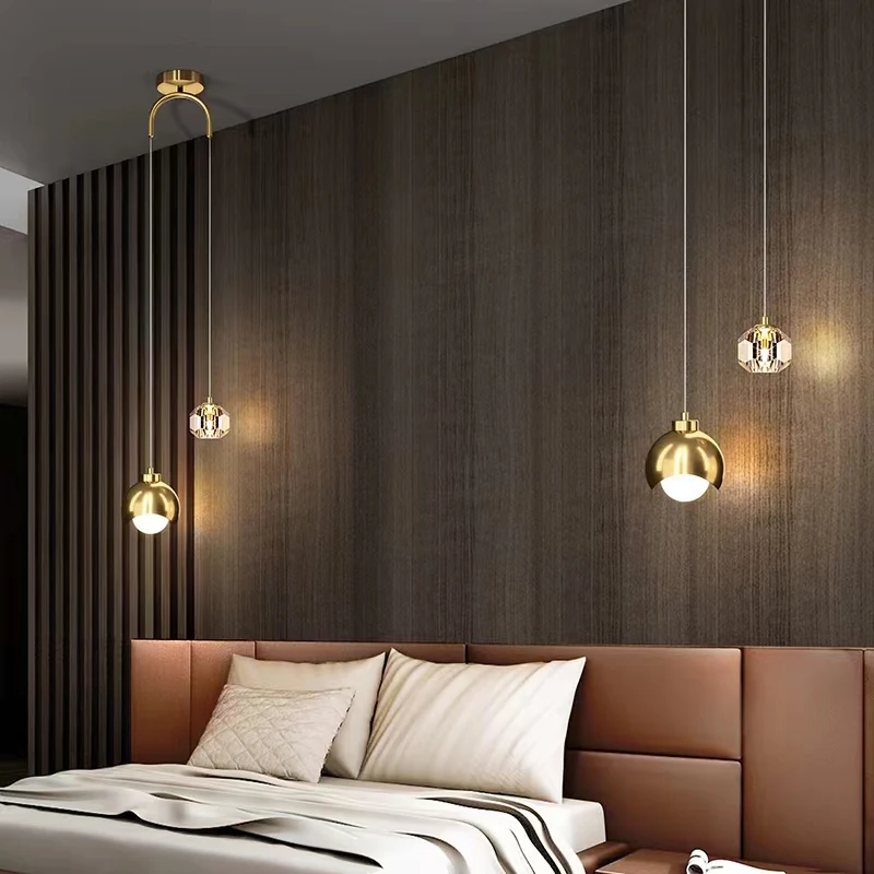 Lámpara colgante de cristal Simple y moderna, lámpara colgante de lujo para dormitorio, mesita de noche, estilo nórdico minimalista, línea larga, decoración del hogar para sala de estar