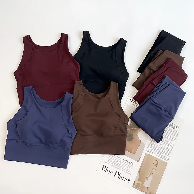 Ropa de Yoga de 2 piezas para mujer, conjunto de Yoga para gimnasio con tirantes cruzados en la espalda, Sujetador deportivo de realce, mallas de Yoga de cintura alta, ropa deportiva de entrenamiento