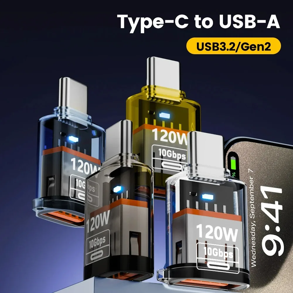 Adaptador USB 3,2 a tipo C OTG carga rápida 120W 10GB transferencia de Audio de datos de alta velocidad para PC tableta Xiaomi Huawei convertidor USB C