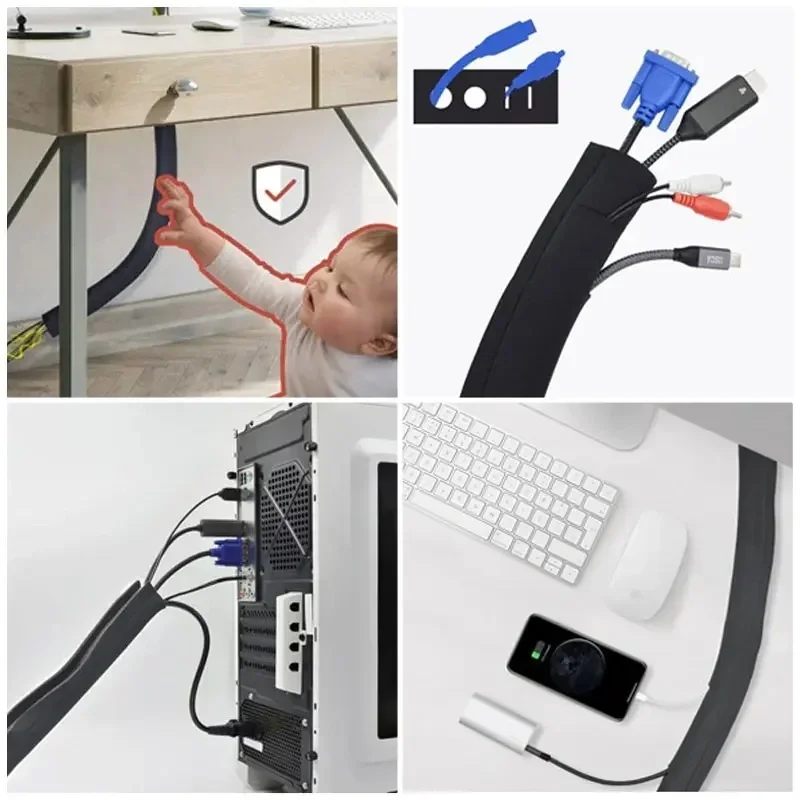 Funda Universal para gestión de cables, organizador de cables con cremallera, funda Flexible para cables, cubierta envolvente, enrollador de cables para el hogar y la Oficina