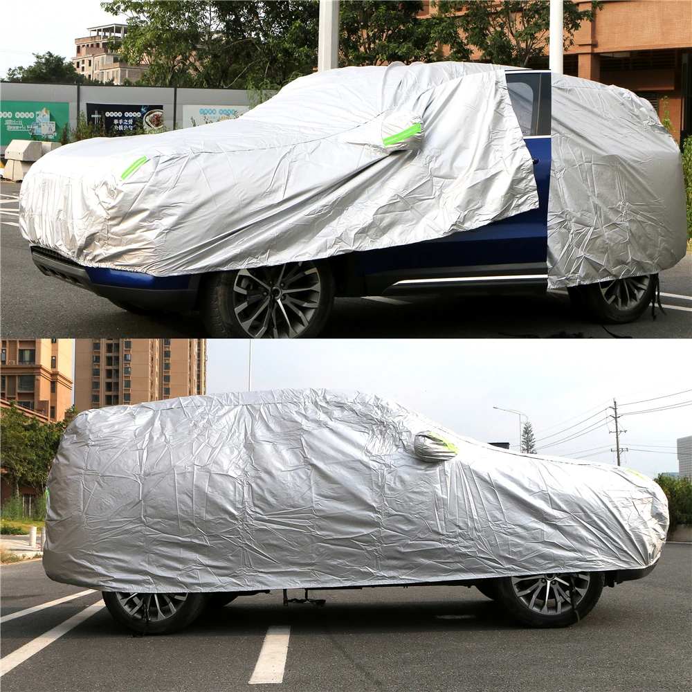 Cubierta Universal para coche y SUV/Sedán, impermeable al aire libre, sol, lluvia, nieve, protección UV, paraguas, S-XXL plateado