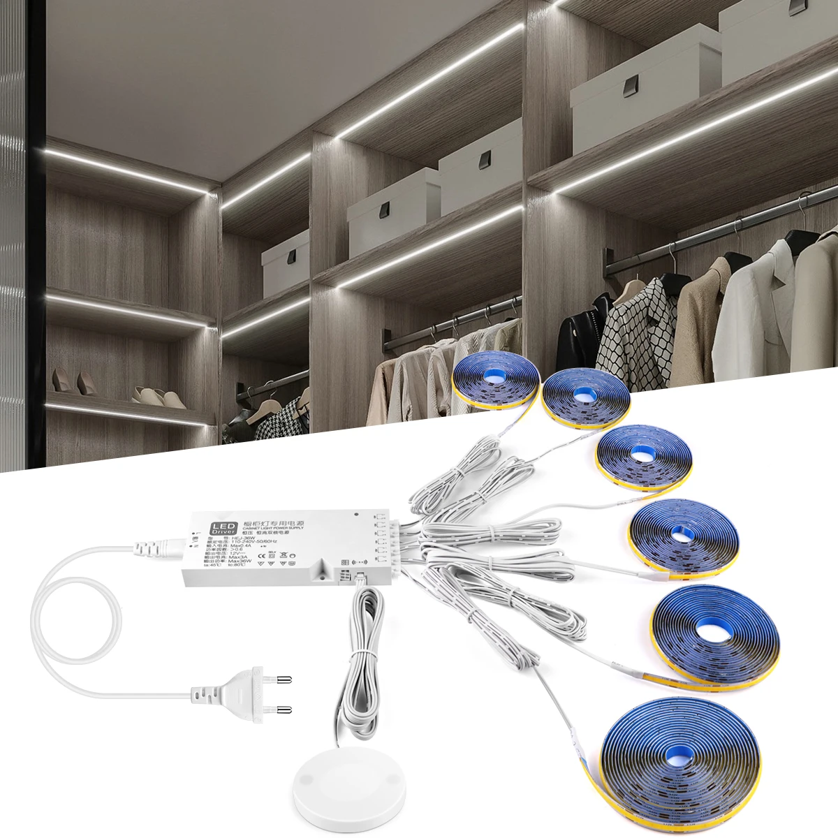 Tira Led COB para debajo del gabinete, luz con Sensor táctil de madera Penetrable, lámpara nocturna regulable para dormitorio, armario, iluminación interior de cocina